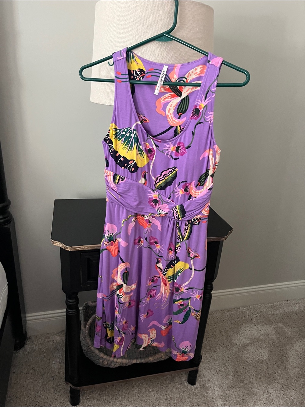 Soma Lavender Floral Twist-Front Sleeveless Dress